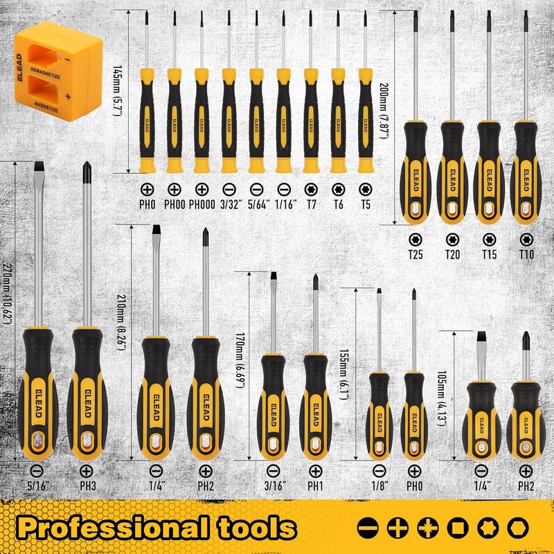 ELEAD Magnetic Screwdriver Set with Case: 86-Piece Slotted Phillips, Hex, Torx, Precision, Nut Drivers, Driver Bits and Magnetizer, Ergonomic Handle, Ideal for Mechanics and Professionals - Image 4